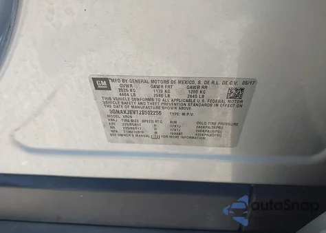 2018 Chevrolet Equinox Lt из США, поврежденный, VIN 3GNAXJEV7JS502256